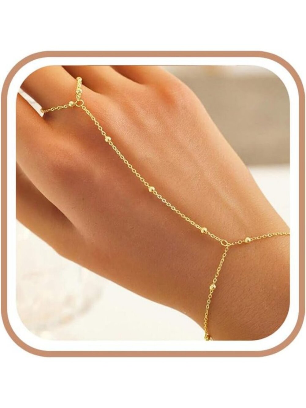 Dainty 14K Gold Plated Hand Chain Bracelet for Women - Non-Tarnish, Elegant